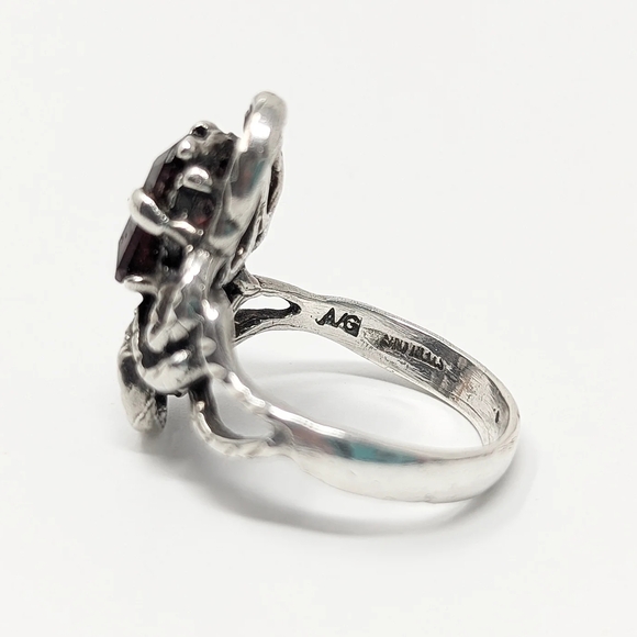 Sold Sterling silver 925 red gemstone ring rectangle cut vintage - Picture 3 of 5